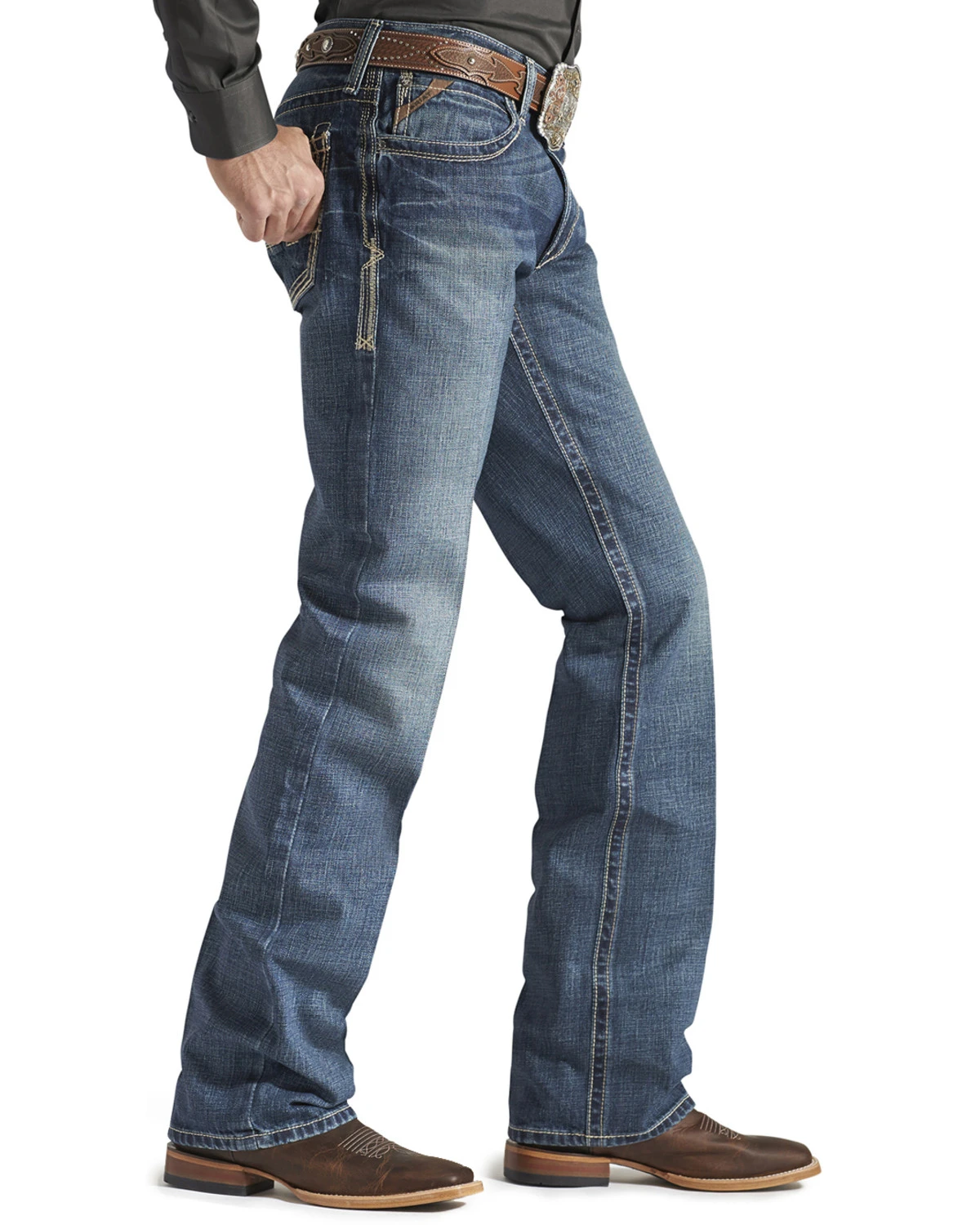 Ariat Men's M4 Gulch Medium Wash Low Rise Relaxed Bootcut Jeans - Tall - Image 2