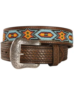 Nocona Beaded Inlay Leather Belt
