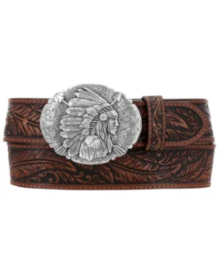 Tony Lama Men's Tan Feather Tooled Western Belt