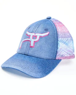 RopeSmart Little Girls' Denim Southwestern Print Mesh-Back Ball Cap