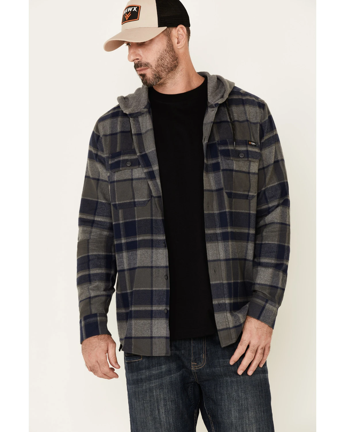 Hawx Men's Dark Gray Townsend Plaid Hooded Long Sleeve Flannel Work Shirt - Image 2