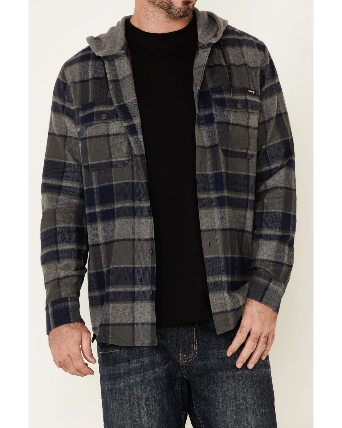 Hawx Men's Dark Gray Townsend Plaid Hooded Long Sleeve Flannel Work Shirt - Image 3