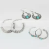 Prime Time Jewelry Women's 3-piece Silver & Turquoise Hoop And Dangle Earrings Set