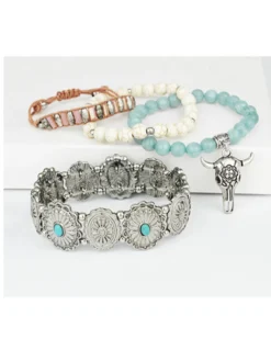 Prime Time Women's Concho Bead & Bull Horn Charm Bracelet Set