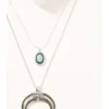 Prime Time Jewelry Women's Silver Crescent Horn & Turquoise Pendant Layered Necklace Set