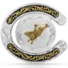 Montana Silversmiths Men's Two Tone Horseshoe Bull Rider Buckle