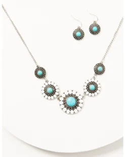 Prime Time Jewelry Women's Silver Turquoise & White Concho Jewelry Set