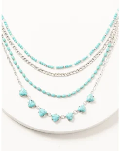 Prime Time Jewelry Women's Turquoise & Silver Layered Necklace Set