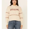 Shyanne Women's Tan & White Embroidered Logo Crop Hoodie