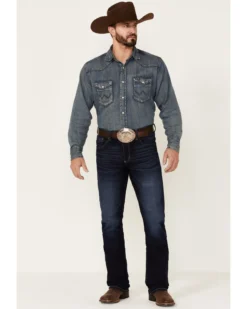 Wrangler 20X Men's Azure Vintage Dark Wash Stretch Slim Bootcut Jeans - Long