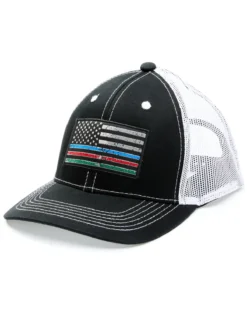 Justin Men's Black Thin Line Embroidered Flag Mesh-Back Ball Cap