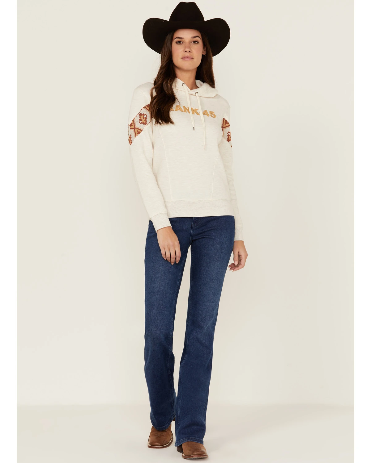 RANK 45 Women's Logo Southwestern Print Sleeve Trim Pullover Hooded Sweatshirt - Image 2