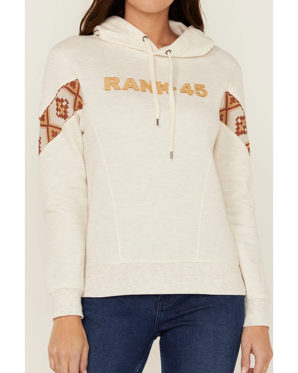 RANK 45 Women's Logo Southwestern Print Sleeve Trim Pullover Hooded Sweatshirt - Image 3
