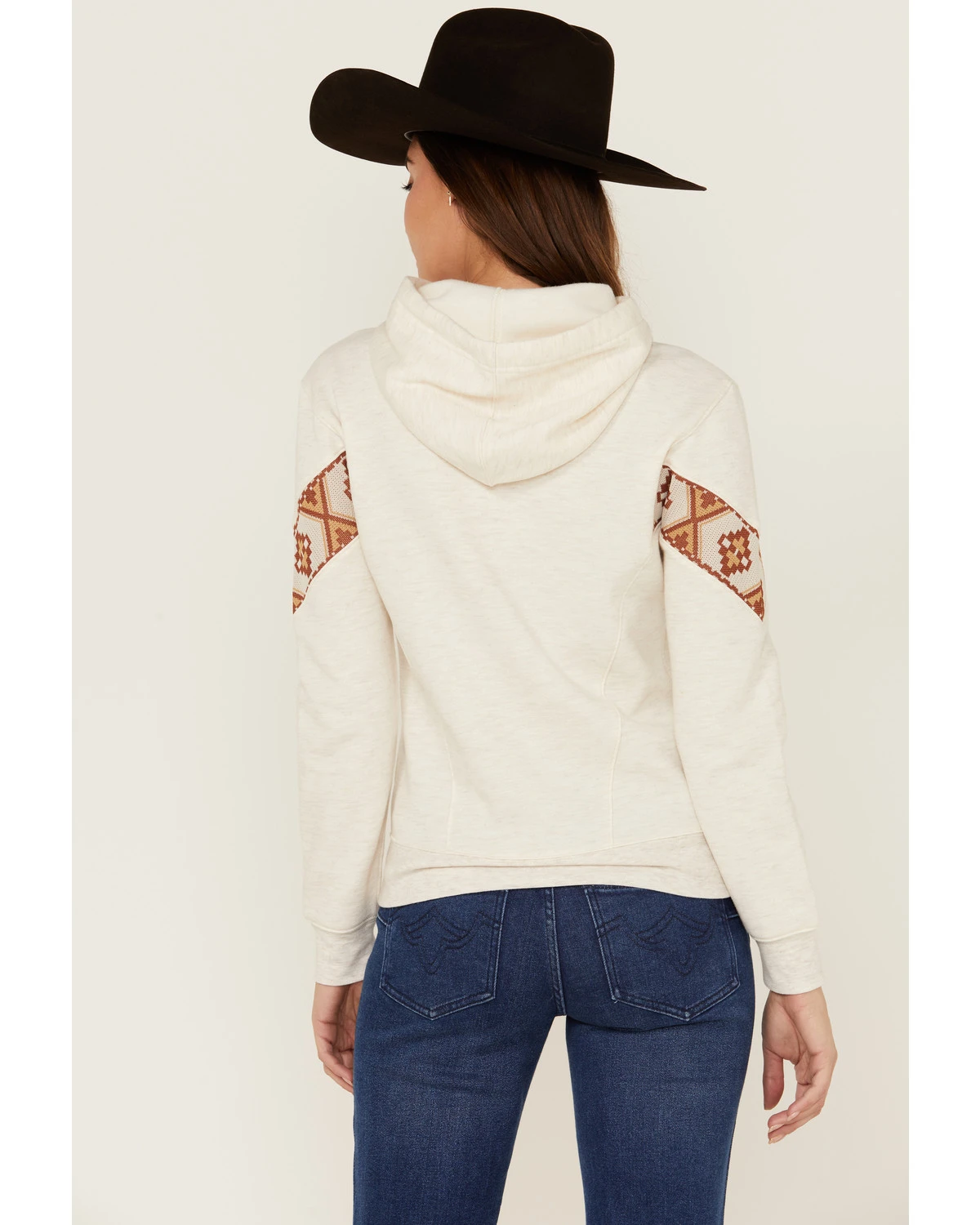 RANK 45 Women's Logo Southwestern Print Sleeve Trim Pullover Hooded Sweatshirt - Image 4