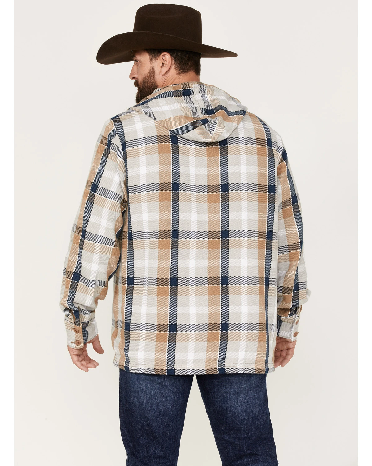 Wrangler Men's Plaid Print 1/4 Button Front Unlined Hooded Pullover - Image 4