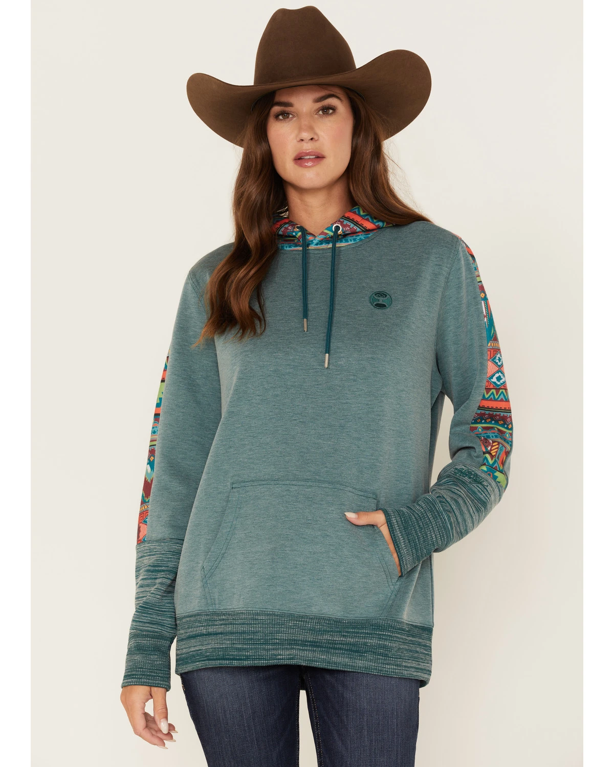 Hooey Women's Southwestern Contrast Print Canyon Hoodie