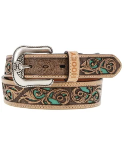 Hooey Men's Tan Leather Hand Tooled Filigree Cutout Belt