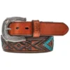Hooey Men's Brown Southwestern Tooled Leather Belt