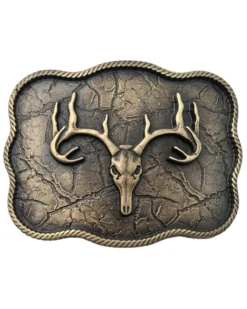 Andwest Men's Antique Brass Scalloped Elk Skull Buckle
