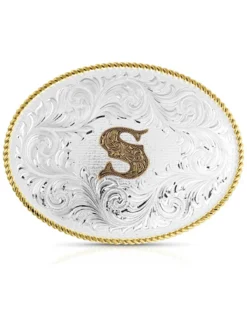 Montana Silversmiths Classic Western Oval Two-Tone Initial Belt Buckle - S