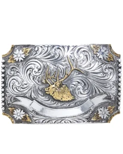 AndWest Men's Floral Elk Two-Tone Belt Buckle