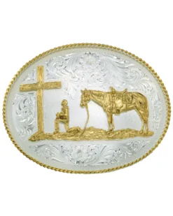 Montana Silversmiths Silver Engraved Christian Cowboy Western Belt Buckle